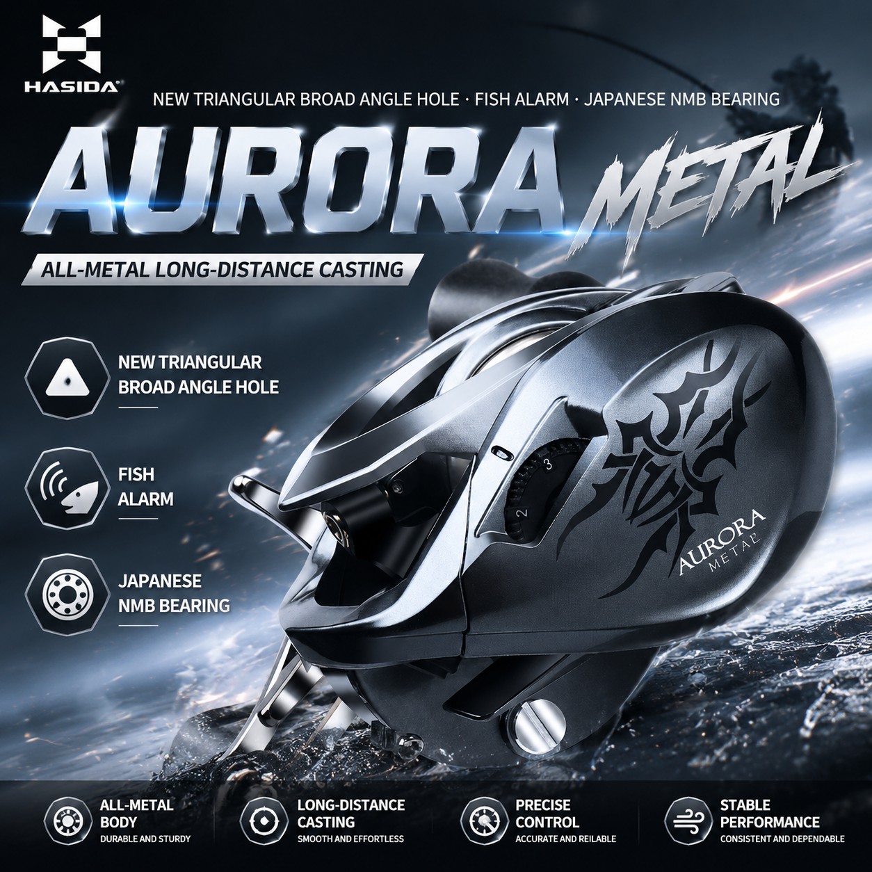Abu Garcia Reel Max - Carretilha HASIDA Metal Rotor Aurora com